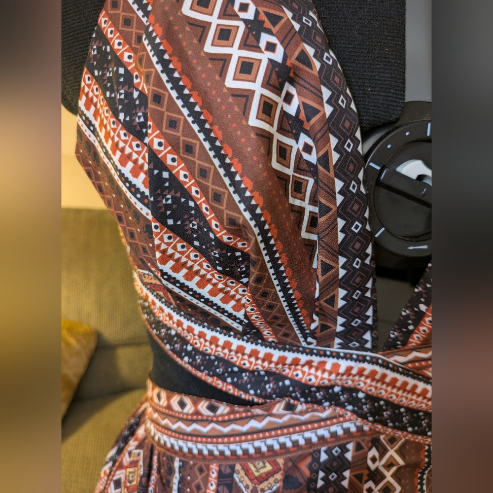 SHEIN Rust, Cream & Black Boho Wrap Maxi Dress - Picture 9 of 13